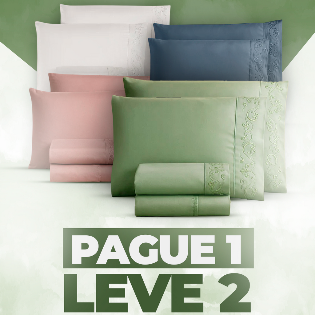 (Pague 1, Leve 2) Jogo de Lençol Florença 300 Fios – 4 Peças Bordado | Promoção