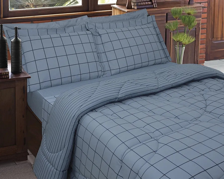 Kit 5 Peças Loft Edredom + Jogo de Cama em Algodão Percal 180 Fios