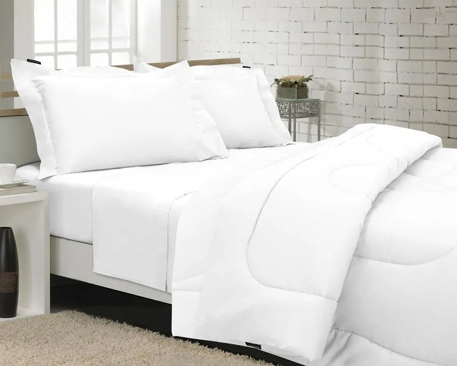 Kit 5 Peças Branco Edredom e Jogo de Cama Percal 180 Fios