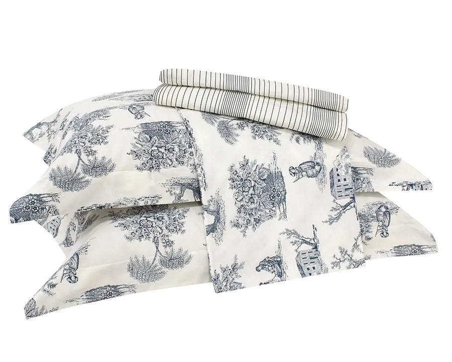 Kit 5 Peças Village Edredom + Jogo de Cama em Algodão Percal 180 Fios