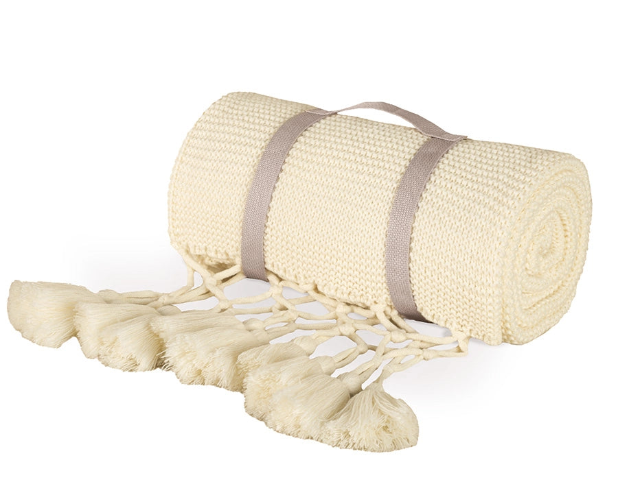 Manta / Peseira Solar Decorativa em Tricô com Detalhes em Macramê e Tassel