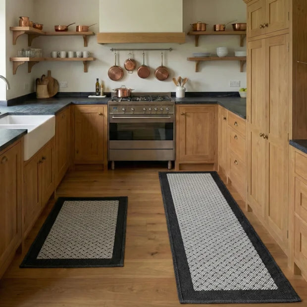 Kit Tapete para Cozinha 75cm + Passadeira 1,20m Antiderrapante Jacquard Bavaria (2 peças)