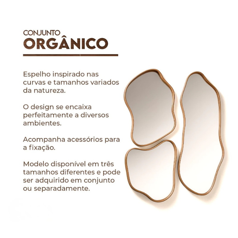 Kit 3 Espelhos Moldura Amadeirada Assimétricos Slim Cinamomo Orgânicos