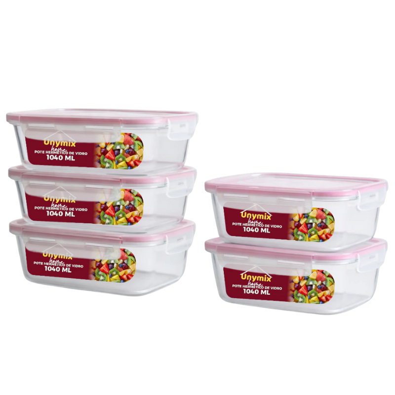 Kit 10 ou 5 Potes Vidro Hermético 1040ml Retangular 4 Travas Marmita Premium