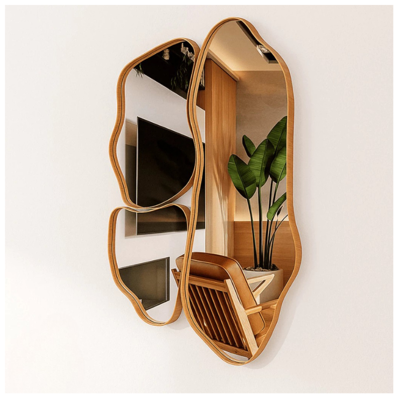 Kit 3 Espelhos Moldura Amadeirada Assimétricos Slim Cinamomo Orgânicos