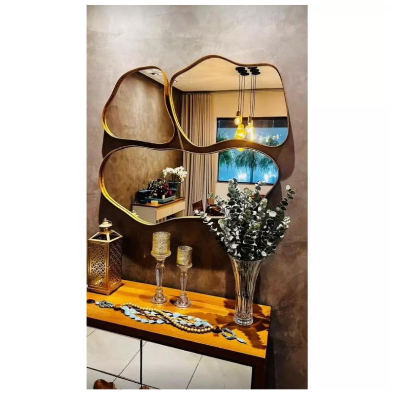 Kit 3 Espelhos Moldura Amadeirada Assimétricos Slim Cinamomo Orgânicos