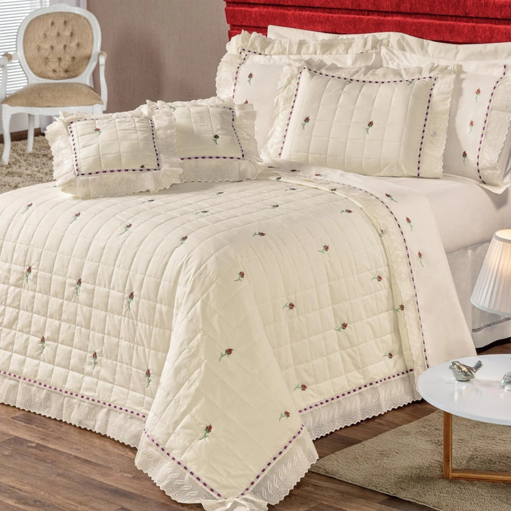 Kit Cobre Leito Felicitá 9 Peças 200 Fios Bordado