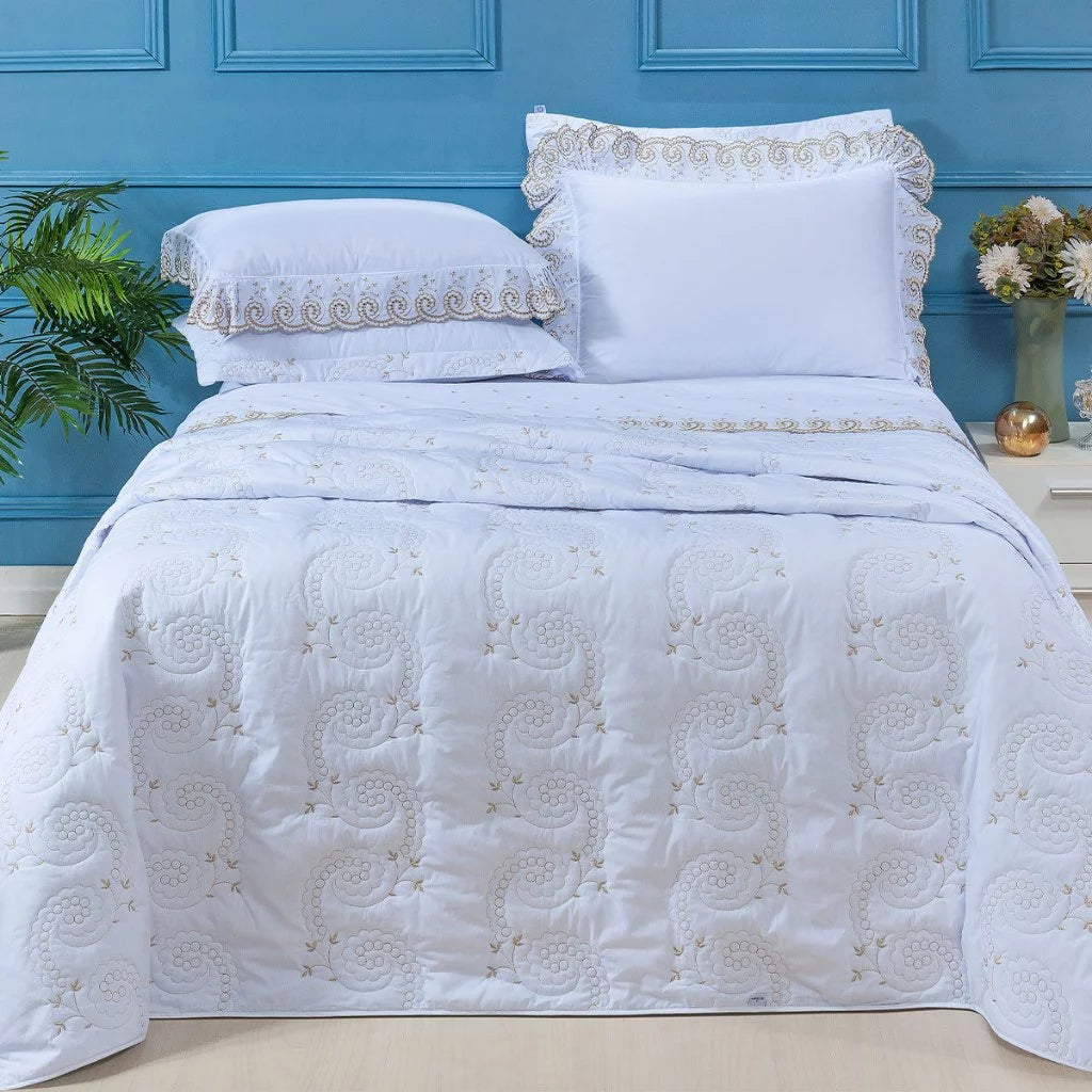 Kit Cobre Leito Mistral + Jogo de Lençol 7 Peças - 200 Fios Algodão Luxo