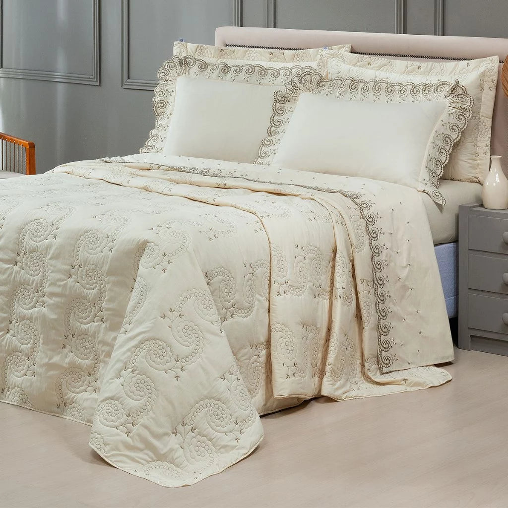 Kit Cobre Leito Mistral + Jogo de Lençol 7 Peças - 200 Fios Algodão Luxo