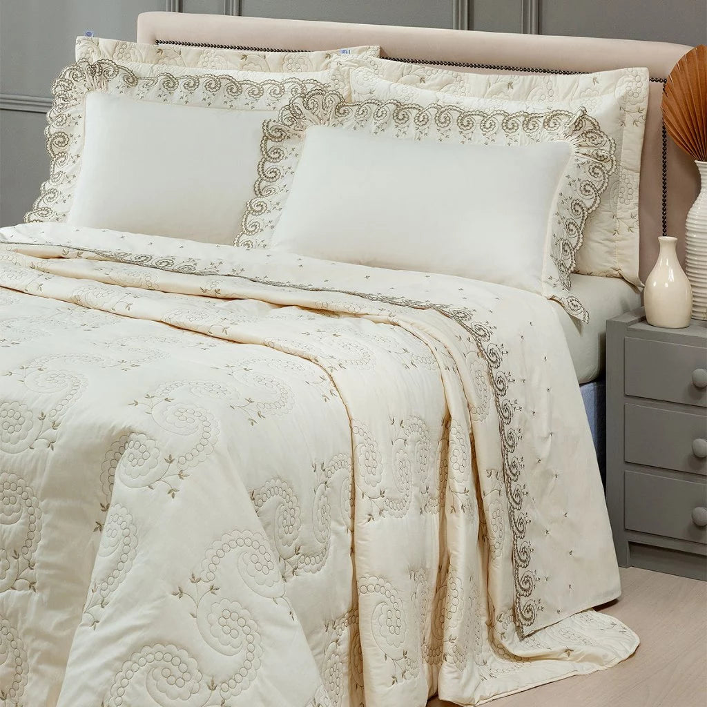 Kit Cobre Leito Bordado Percal 3 Peças 100% Algodão Luxo