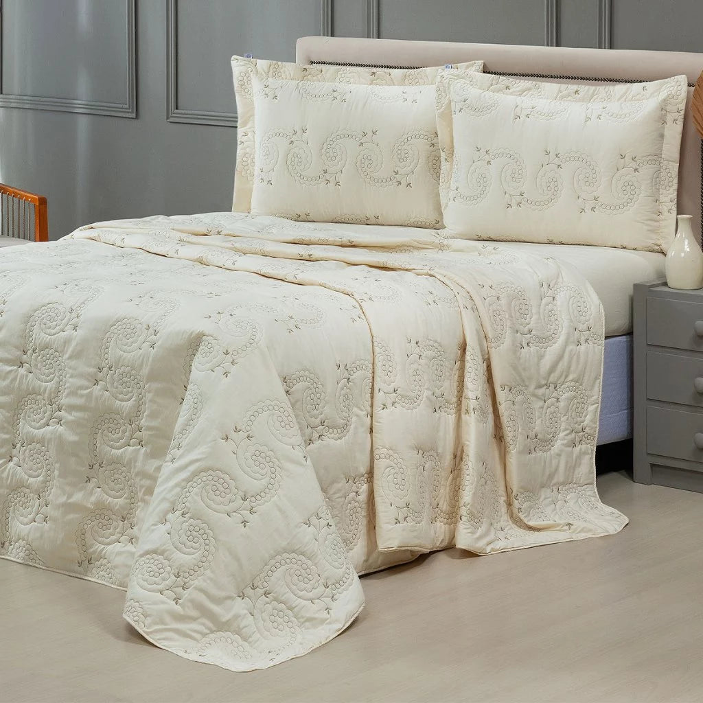 Kit Cobre Leito Bordado Percal 3 Peças 100% Algodão Luxo