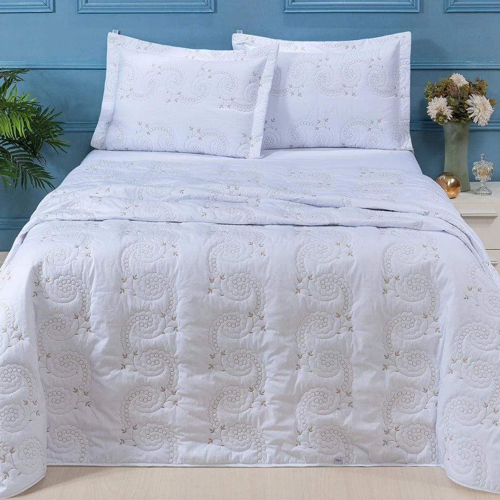 Kit Cobre Leito Bordado Percal 3 Peças 100% Algodão Luxo