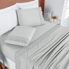 Jogo de Lençol 4 Peças Algodão 200 Fios Bordado Inglês