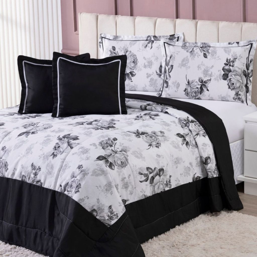 Edredom/Colcha Estampada 05 Peças Cobre Leito Dupla Face