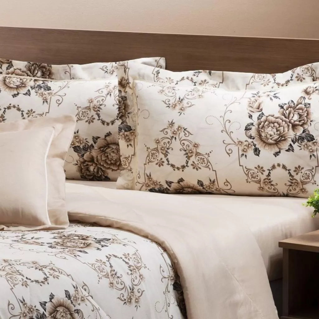 Edredom/Colcha Estampada 05 Peças Cobre Leito Dupla Face