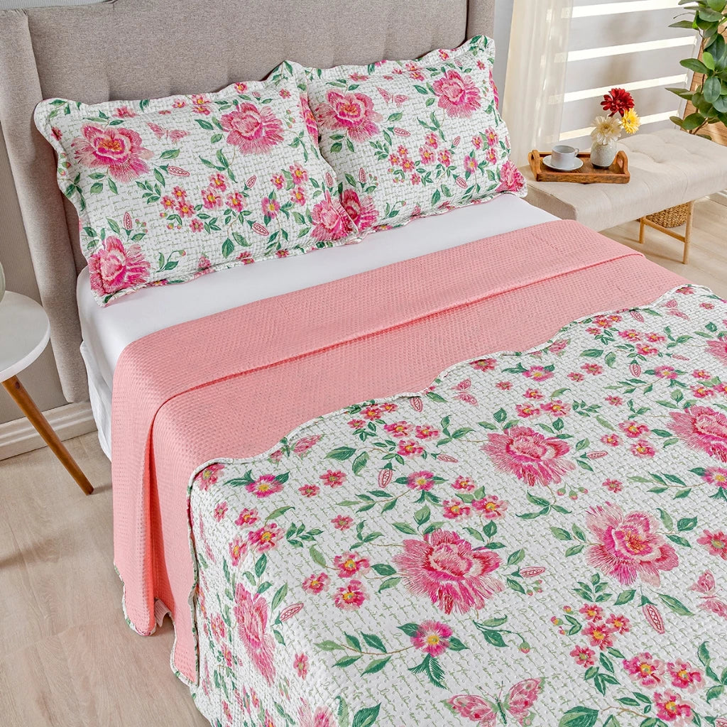 Kit Cobre-Leito Bouti Jardim 3 Peças  Estampado Dupla Face