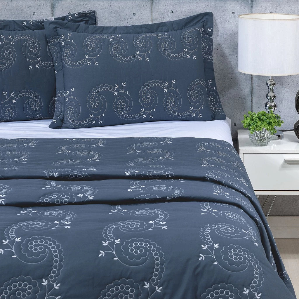 Kit Cobre Leito Bordado Percal 3 Peças 100% Algodão Luxo