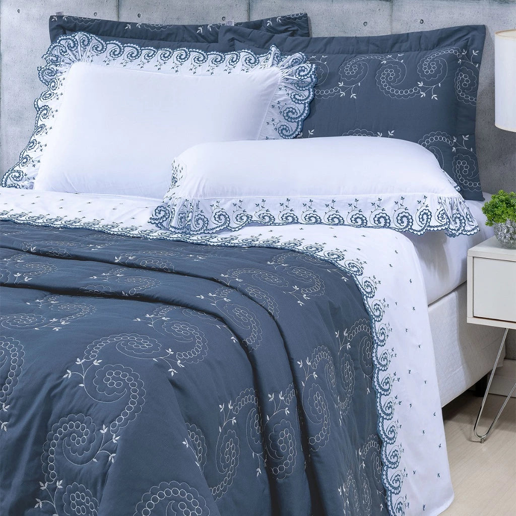 Kit Cobre Leito Mistral + Jogo de Lençol 7 Peças - 200 Fios Algodão Luxo