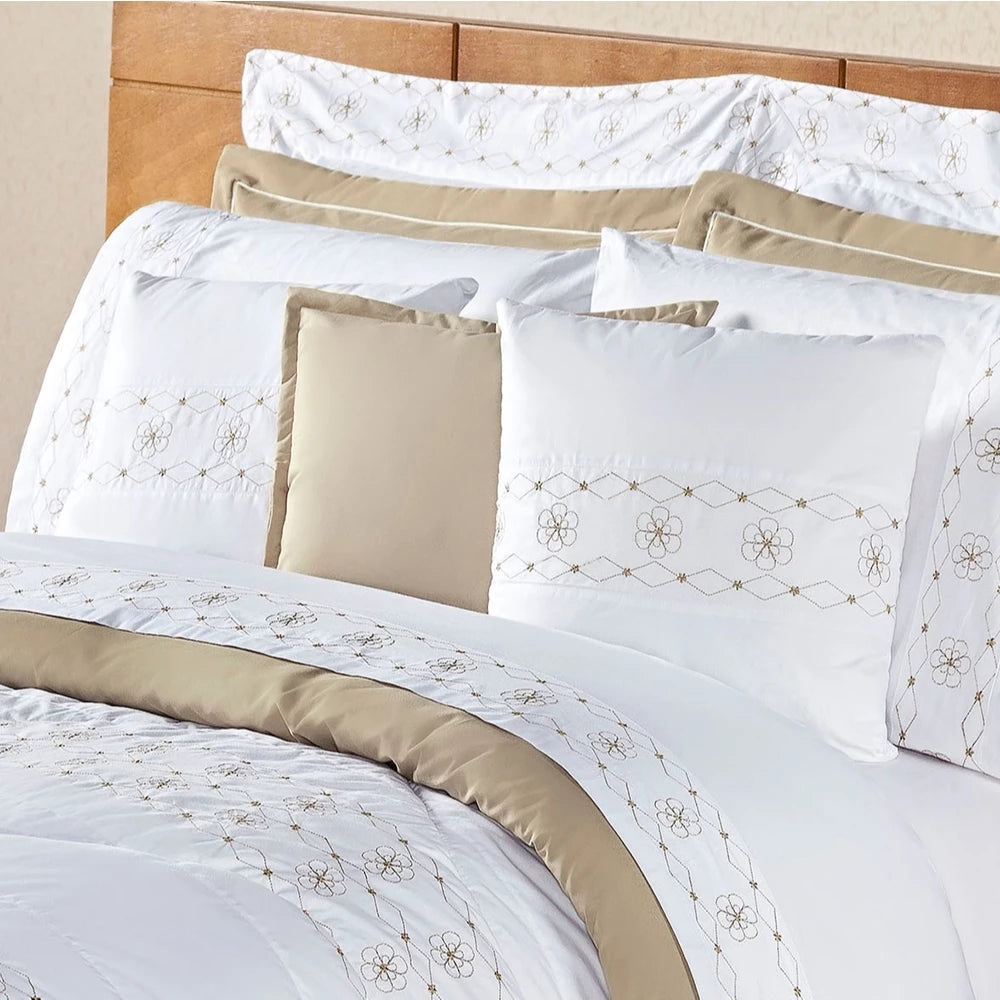 Kit Edredom De Luxo 11 Peças Damasco Cama Casal Queen King Percal 200 Fios
