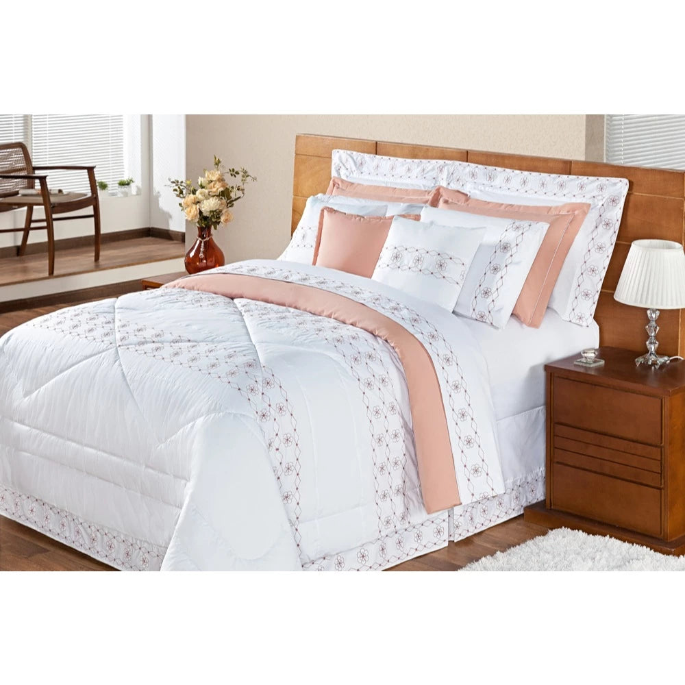 Kit Edredom De Luxo 11 Peças Damasco Cama Casal Queen King Percal 200 Fios