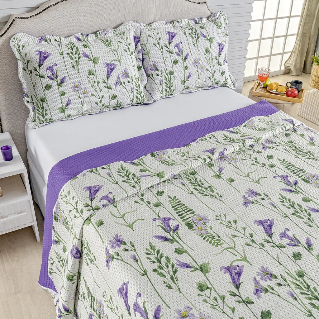 Kit Cobre-Leito Bouti Flor 3 Peças  Estampado Dupla Face