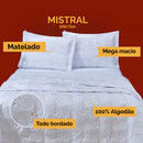 Kit Cobre Leito Bordado Mistral 3 Peças 100% Algodão Luxo