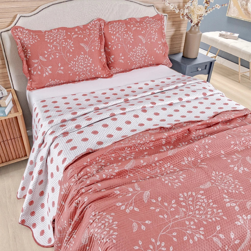 Kit Cobre-Leito Bouti Shell 3 Peças  Estampado Dupla Face