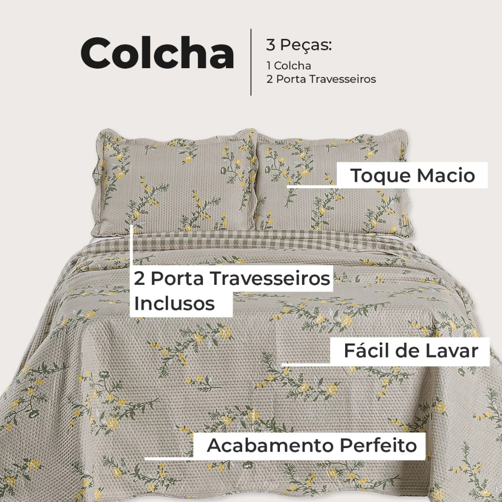 Kit Cobre Leito Bouti Noble Petals 3 Peças Dupla Face