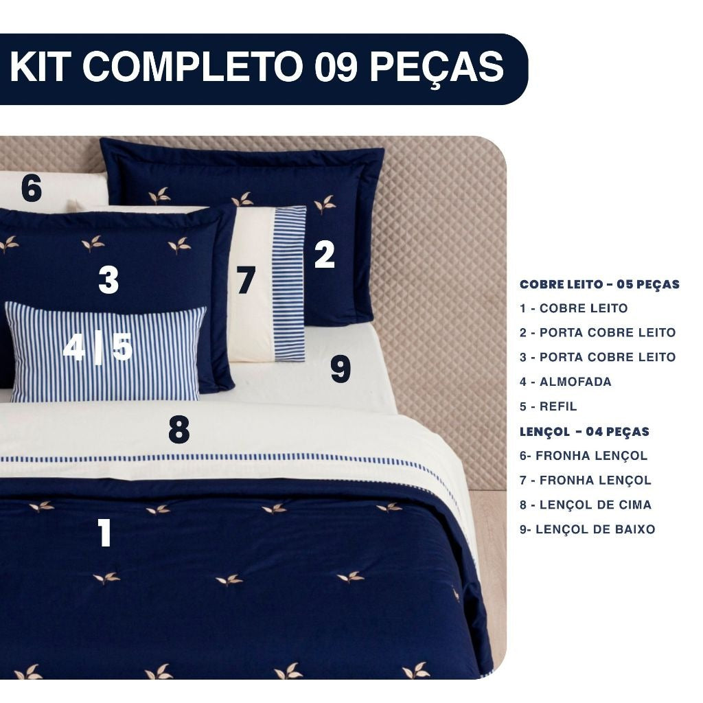 Kit Santorini Cobre Leito 300 Fios + Jogo de Lençol 100% Algodão