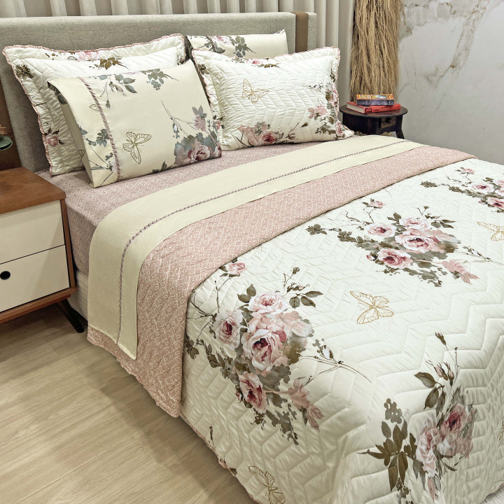 Kit Confort Print Percal 07 Peças - 300 Fios Cobre Leito + Jogo de Lençol  Dupla Face