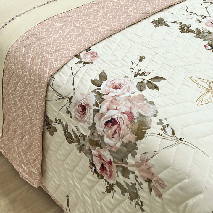 Kit Confort Print Percal 07 Peças - 300 Fios Cobre Leito + Jogo de Lençol  Dupla Face