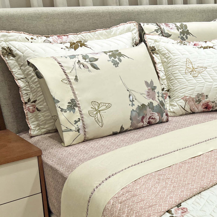 Kit Confort Print Percal 07 Peças - 300 Fios Cobre Leito + Jogo de Lençol  Dupla Face