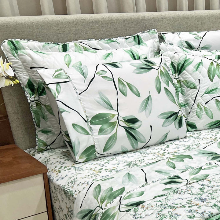 Kit Confort Print Percal 07 Peças - 300 Fios Cobre Leito + Jogo de Lençol  Dupla Face