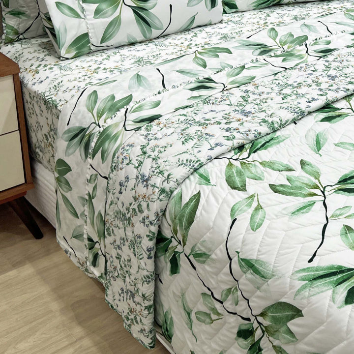 Kit Confort Print Percal 07 Peças - 300 Fios Cobre Leito + Jogo de Lençol  Dupla Face